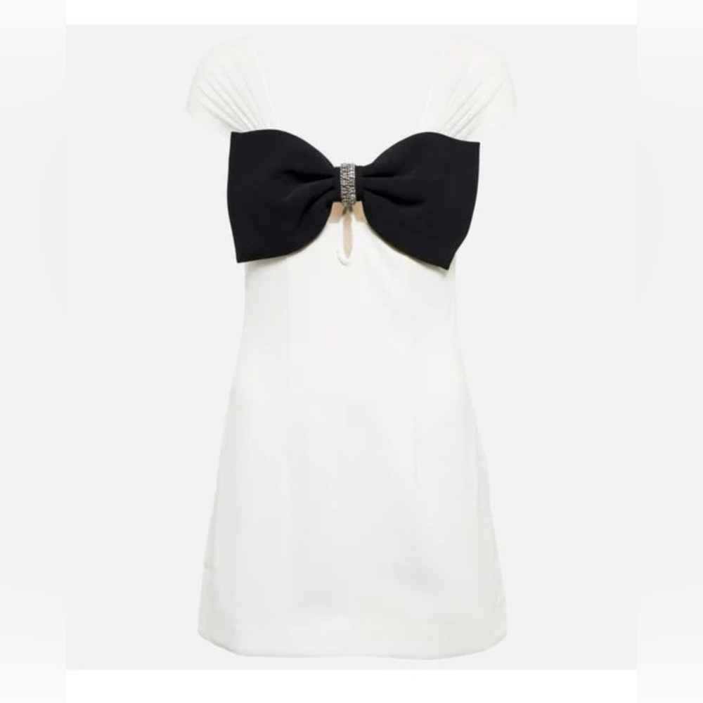 Self Portrait Bow Embellished Crepe Mini Dress